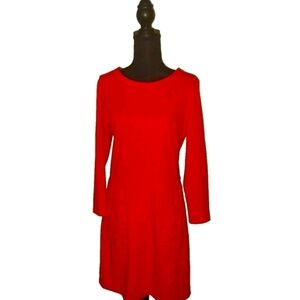 GAP Coral Orange Shift Long Sleeve Dress Women Medium Tall Pockets Knee B22#16